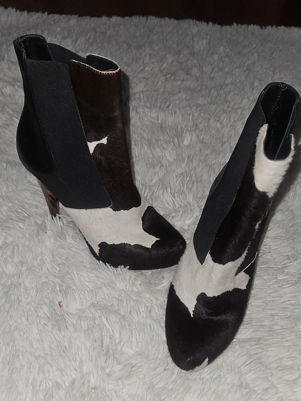 FENDI Black and White Cowhide Ankle Boots - Women's Fashion Booties